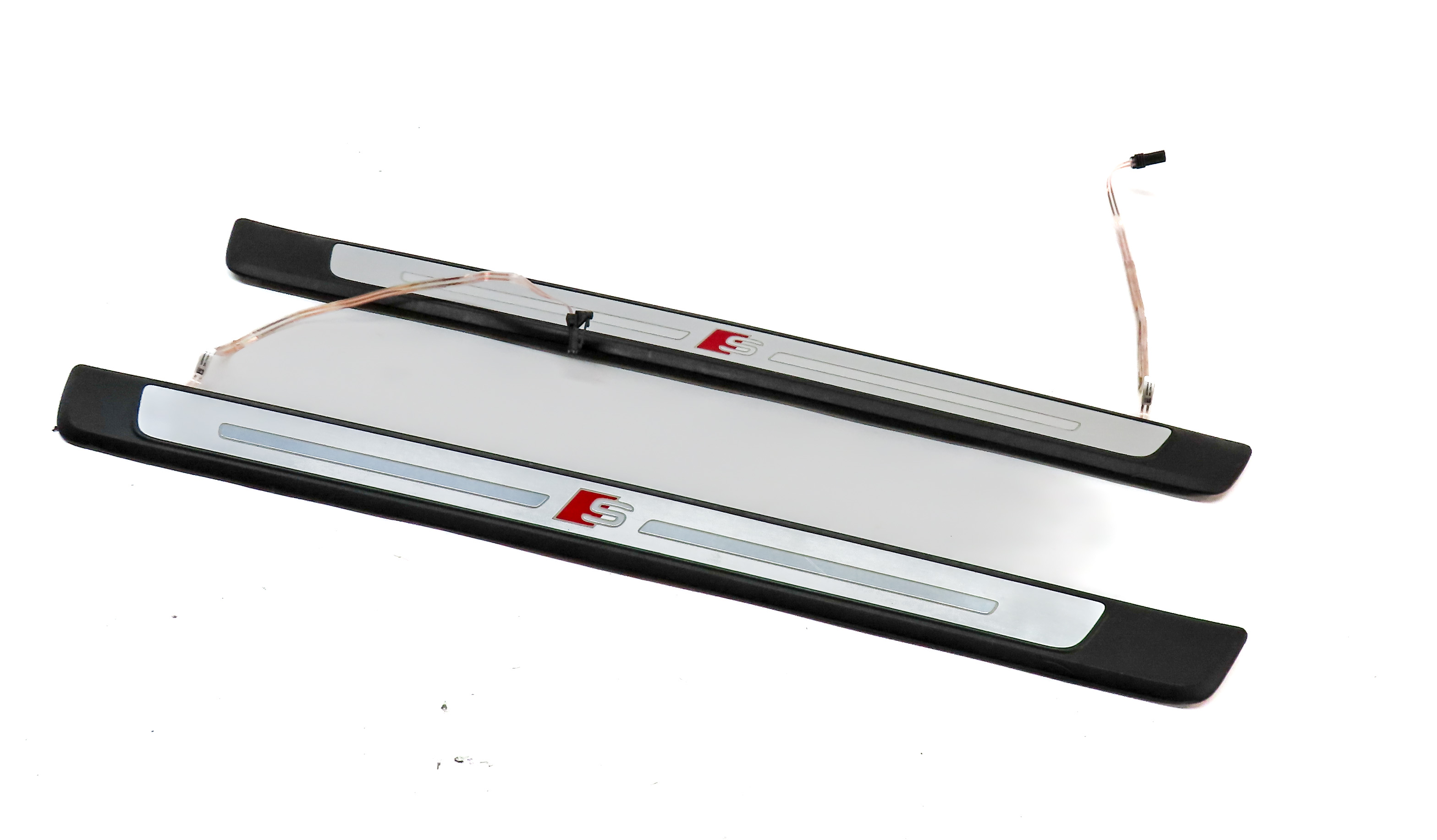 2019 AUDI S5 (B9) FRONT LEFT & RIGHT ILLUMINATED DOOR SILL SCUFF TRIM SET/2 — exact item pictured